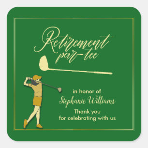 Women Retirement Golf Party Classic Green Golden Quadratischer Aufkleber