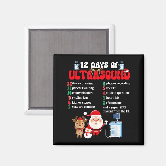 Women Retro 12 Days Of Ultrasound Tech Christmas S Magnet (Vorderseite/Rückseite)