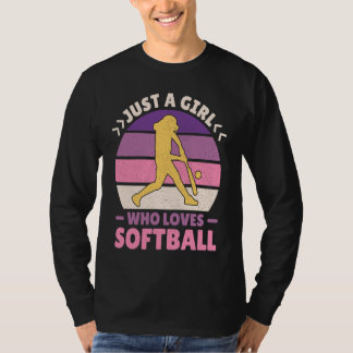 Women Retro Softball Player Just A Girl Who Loves  T-Shirt