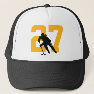 Women’s Custom Hockey Player Number Black and Gold Truckerkappe