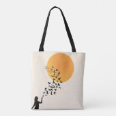Women, Sun & Flying Birds Silhouette Minimalist Tasche (Rückseite)
