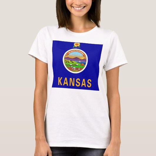 Women T Shirt mit Flag Kansas Staat (Vorderseite)