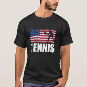 Women Tennis Sports Retro American Flag Amerika T-Shirt