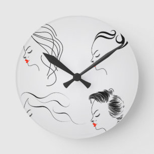Women with different hairstyles runde wanduhr