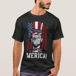Womens Abraham Lincoln 'Merica Abe Lincoln Veck T-Shirt