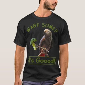 Womens African Gray Parrot Broccoli Veck T-Shirt