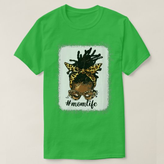 Womens Afro Messy Locations Bun Mama Life Leopard  T-Shirt (Design vorne)