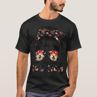 Womens Akita Dog Mama Messy Bun Haare Brille T-Shirt