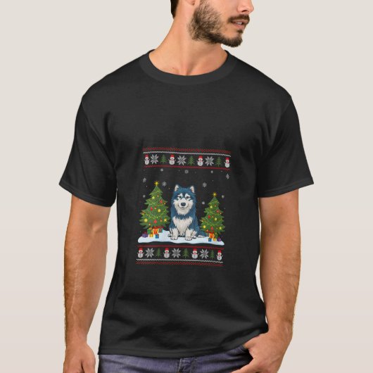 Womens Alaskan Malamute Dog Xmas Tree Light Funny T-Shirt (Vorderseite)