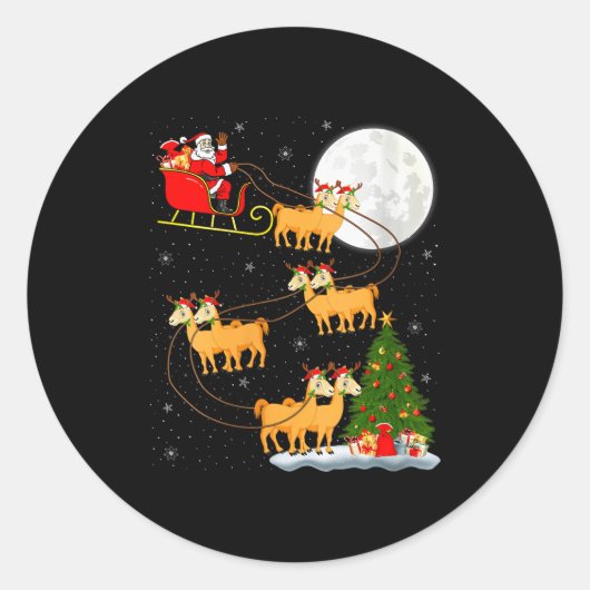Womens Alpaca Llama Santa Sleigh Flying Funny Magi Runder Aufkleber (Vorderseite)
