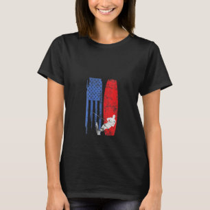 Womens American Water Ski Flag Wakeboard Skier T-Shirt