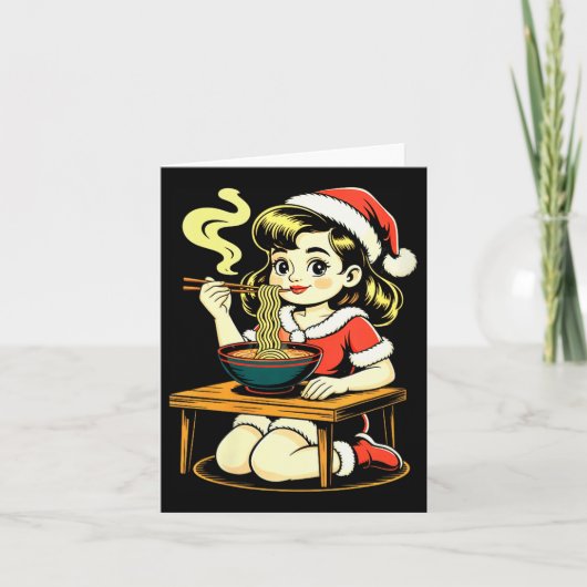 Womens Anime Ramen Xmas Kawaii Santa Girl Eating J Karte (Vorderseite)