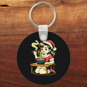 Womens Anime Ramen Xmas Kawaii Santa Girl Eating J Schlüsselanhänger (Vorderseite)