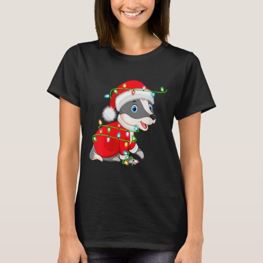 Womens Badger Christmas Lights Santa Costume Cute  T-Shirt (Vorderseite)