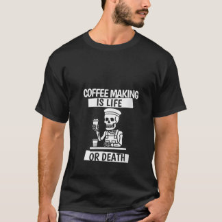 Womens Barista Skeleton Cafe Coffeine Kaffee Bean T-Shirt