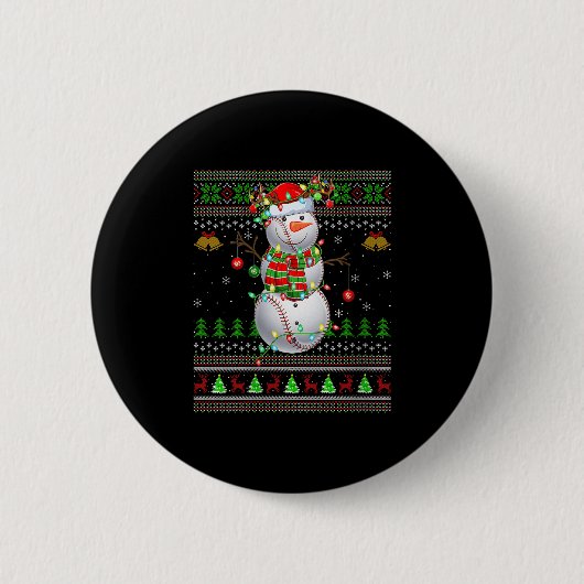 Womens Baseball Snowman Ugly Christmas Sweaters Sr Button (Vorderseite)