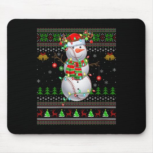 Womens Baseball Snowman Ugly Christmas Sweaters Sr Mousepad (Vorne)