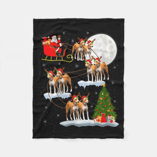 Womens Basenji Dog Santa Sleigh Flying Funny Magic Fleecedecke (Vorderseite)