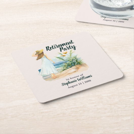 Womens Beach and Blume Themed Retirement Party Rechteckiger Pappuntersetzer (angewinkelt)