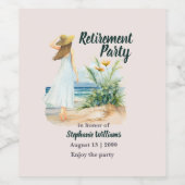 Womens Beach and Blume Themed Retirement Party Weinetikett (Einzelnes Label)