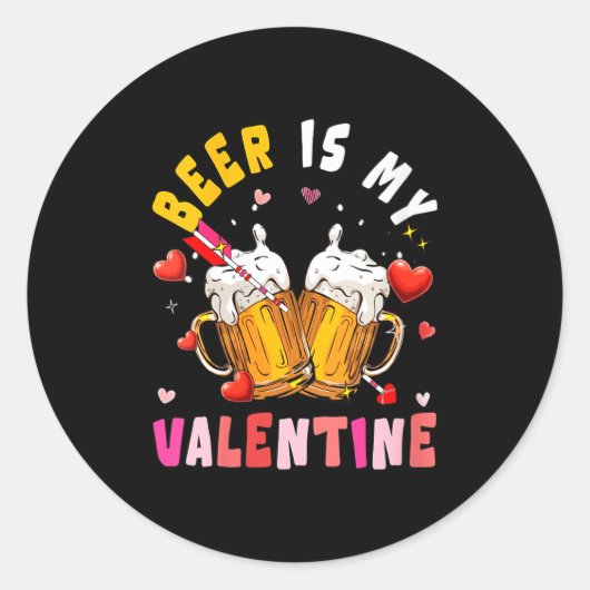 Women's Beer Is My Valentine Hearts Matching Drink Runder Aufkleber (Vorderseite)