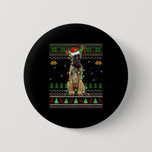 Womens Belgian Malinois Dog Ugly Christmas Sweater Button (Vorderseite)