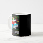 Womens Believe Xmas Funny Santa Riding Shark Ugly Kaffeetasse (Vorderseite Links)