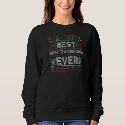 Womens Best Shih Tzu Grandma Ever Christmas Pjs Ma Sweatshirt (Vorderseite)