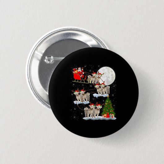 Womens Bichon Frise Dog Santa Sleigh Flying Funny Button (Vorne & Hinten)