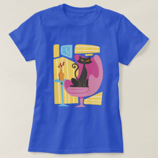 Women's Black Cat Abstract T-Shirt