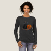 Women's Black Cat Halloween Long-sleeved Tshirt  (Volle Vorderseite)