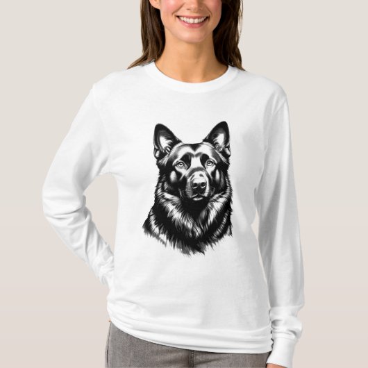 Women's Black GSD Long Sleeve White Tee (Vorderseite)