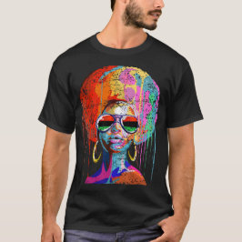 Womens Black Queen Afro Melanin Dripping Junetent T-Shirt