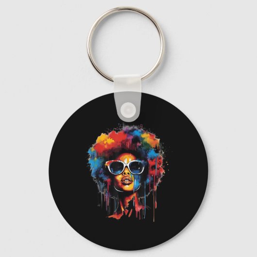 Womens Black Queen Afro Melanin Paint Dripping Jun Schlüsselanhänger (Vorderseite)