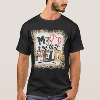 Womens Bleached Leopard Baseball Mom My Heart is o T-Shirt