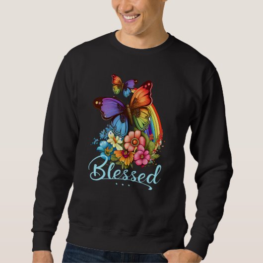 Womens Blessed Christian Butterfly Pretty Floral R Sweatshirt (Vorderseite)