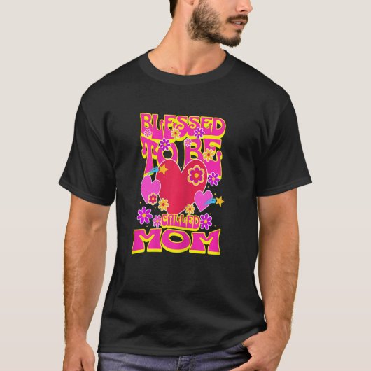 Womens Blessed To Be Called Mom Heart Groovy Flowe T-Shirt (Vorderseite)