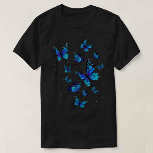 Womens Blue Butterfly Art Garden T-Shirt (Design vorne)