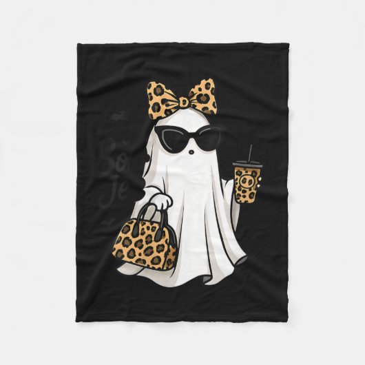 Womens Boo Jee Ghost With Coffee Coquette Bow Hall Fleecedecke (Vorderseite)