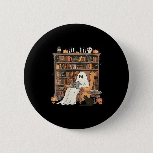 Womens Bookish Ghost Haunted Library Cat Bookworm  Button (Vorderseite)