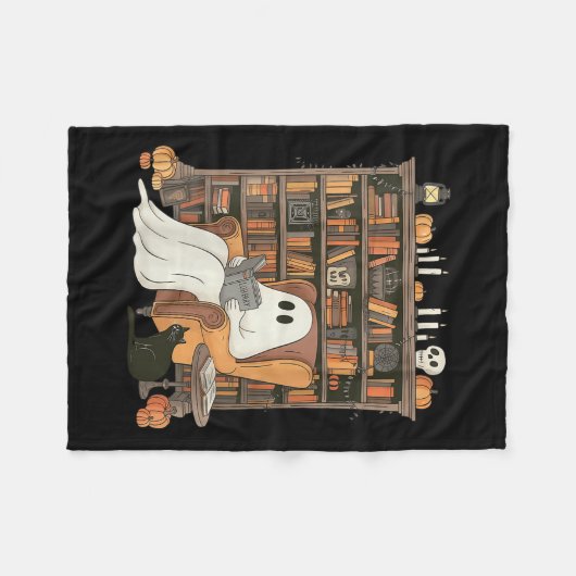 Womens Bookish Ghost Haunted Library Cat Bookworm  Fleecedecke (Vorderseite (Horizontal))