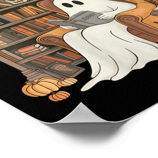 Womens Bookish Ghost Haunted Library Cat Bookworm  Poster (Ecke)