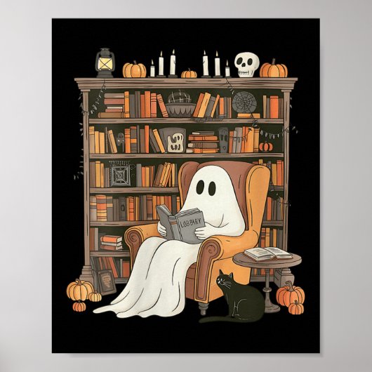 Womens Bookish Ghost Haunted Library Cat Bookworm  Poster (Vorne)
