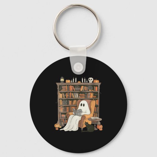 Womens Bookish Ghost Haunted Library Cat Bookworm  Schlüsselanhänger (Vorderseite)
