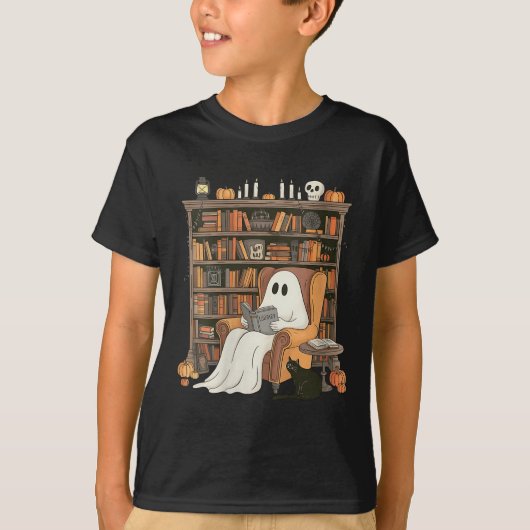Womens Bookish Ghost Haunted Library Cat Bookworm T-Shirt (Vorderseite)