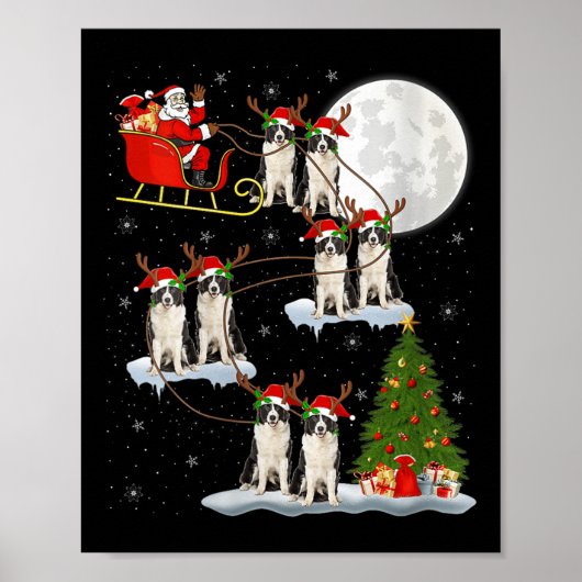 Womens Border Collie Dog Santa Sleigh Flying Funny Poster (Vorne)