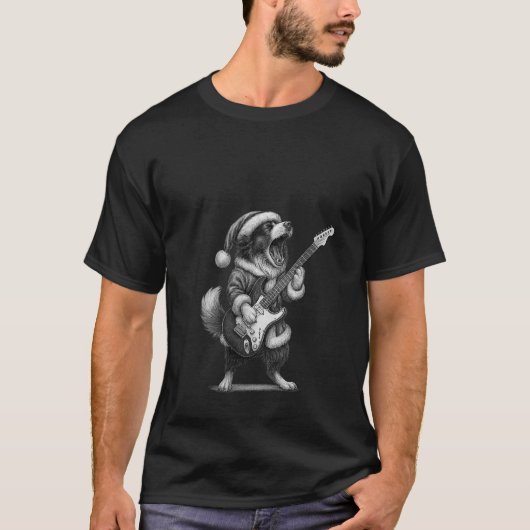 Womens Border Collie Playing Gitarre Weihnachtshun T-Shirt (Vorderseite)