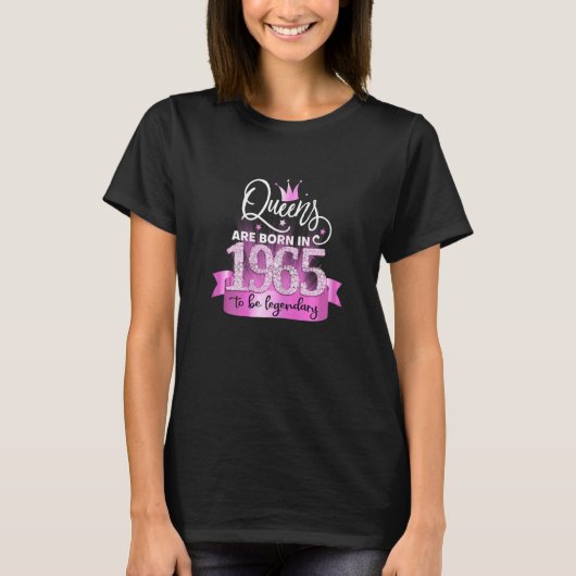 Womens Born In 1965 I Elegant Pink Black Party Out T-Shirt (Vorderseite)