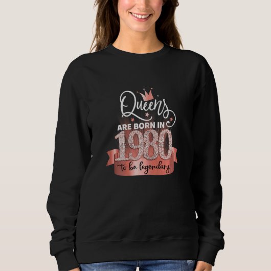 Womens Born In 1980 I Elegant Black Rose Party Out Sweatshirt (Vorderseite)