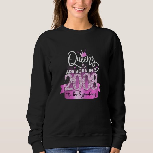 Womens Born In 2008 I Elegant Pink Black Party Out Sweatshirt (Vorderseite)